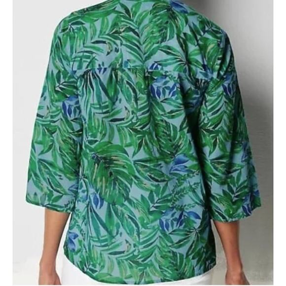 J. Jill Tropical Shirred Toile Top Womens Medium Petite Blue Green Oversized - Picture 6 of 11